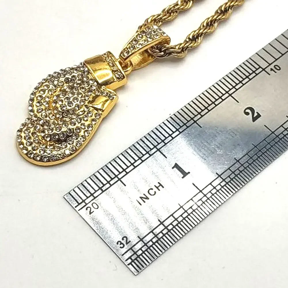 18k Plated Golden Gloves Necklace Diamond Cut Twist Chain Iced Out Birthday NEW!